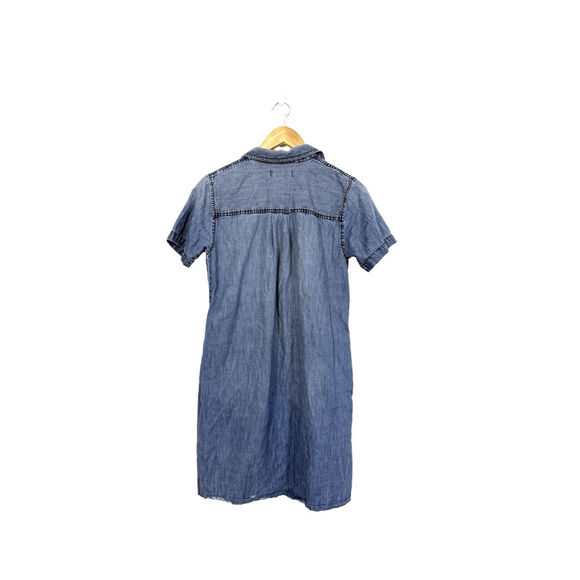 Madewell Chambray Shirt Dress Small Blue Denim Buttons Raw Hem Pockets Boho - Picture 3 of 10